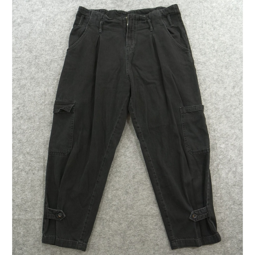All Saints Jeans Mend 10 Black Mona Paperbag Plated Cargo Denim Relaxed High